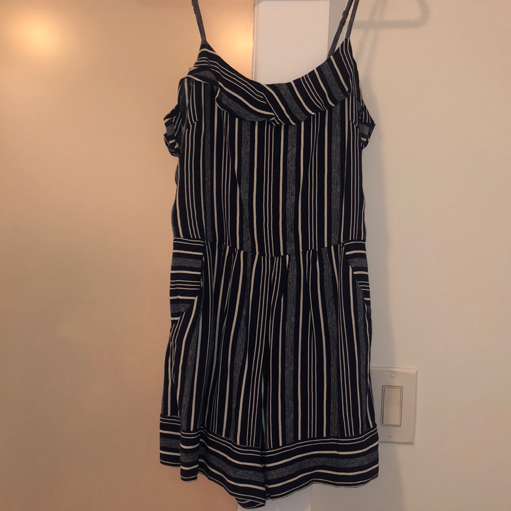 Navy and White Stripe Romper